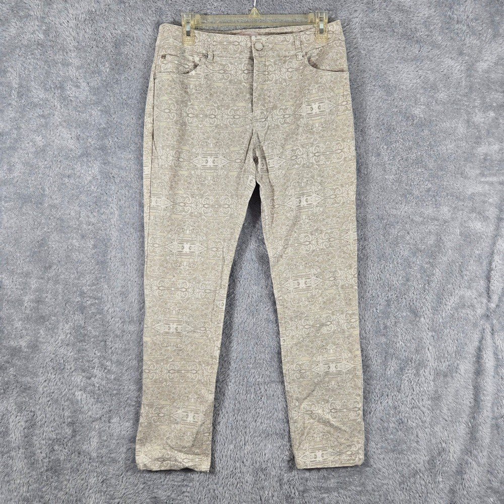 Eric Womens Tan Cream Paisley Damask Slim Leg Pants Size 10 Cotton Modal Stretch